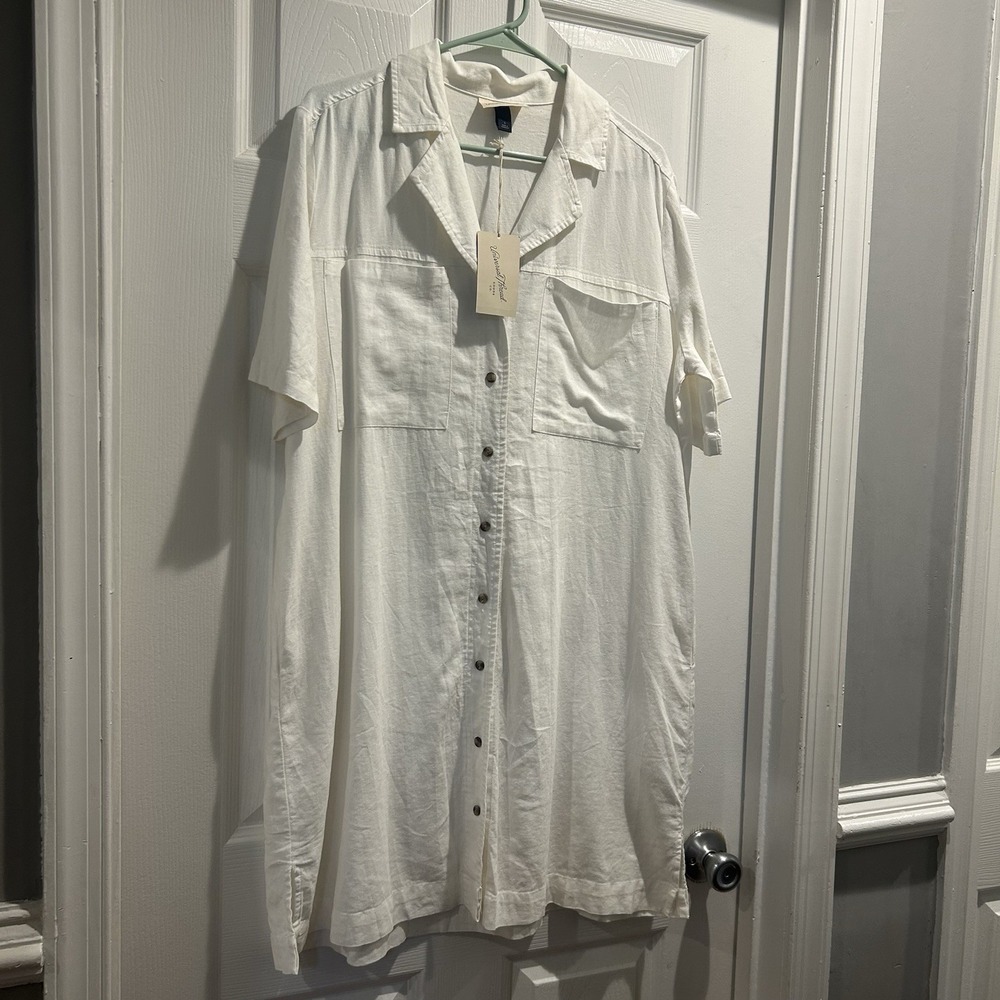 Universal Thread Women's White Linen Blend Button Down Shirt Dress Size Small
